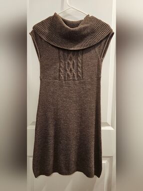 Mudd Brown Sleeveless Cable-Knit Turtleneck Sweater Dress